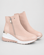 Women's Wedge Heel Sneaker Ankle Boots with Side Zip