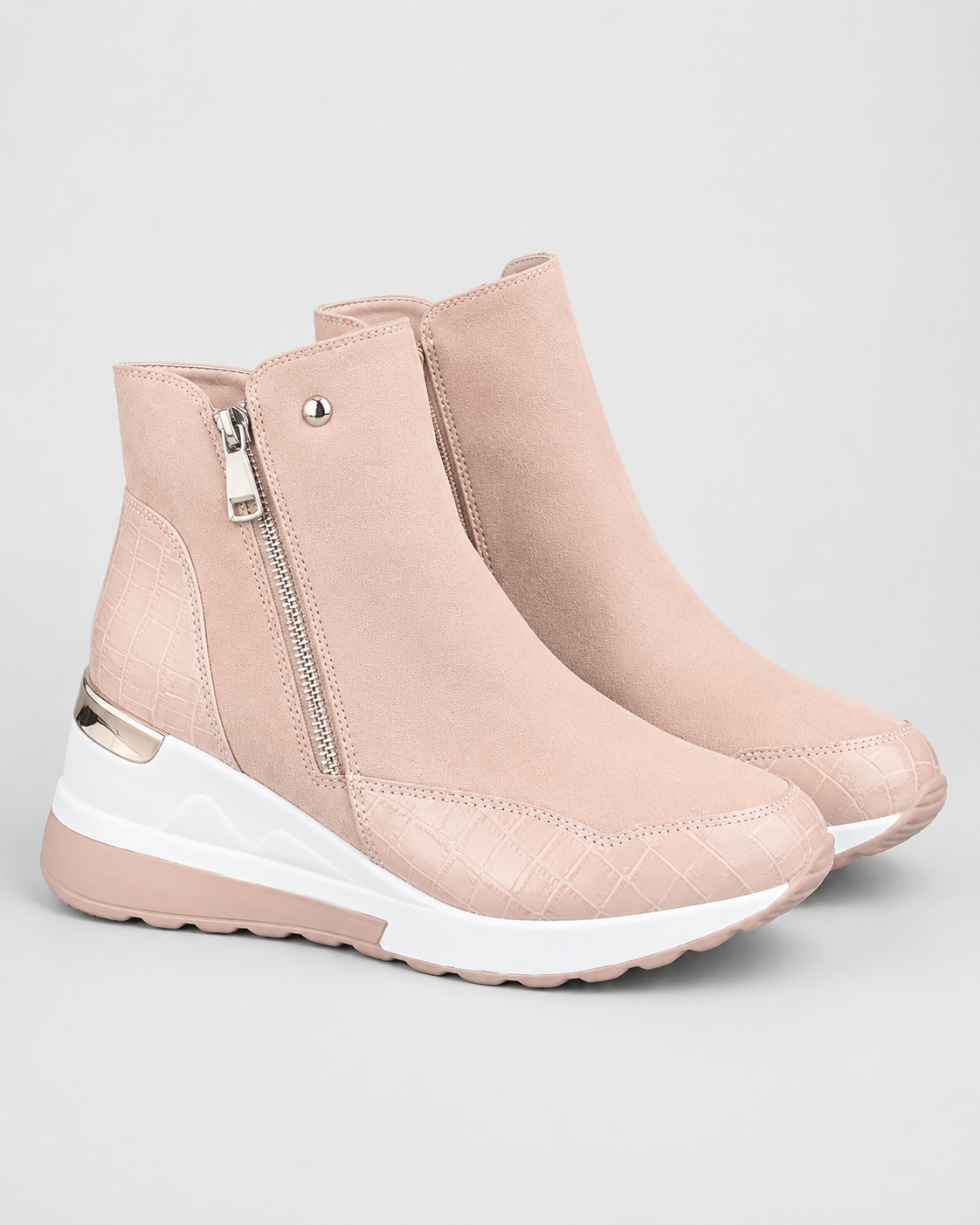 Women's Wedge Heel Sneaker Ankle Boots with Side Zip