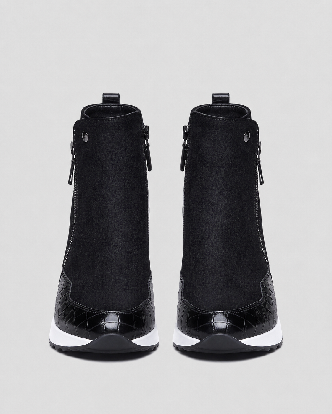 Women's Wedge Heel Sneaker Ankle Boots with Side Zip