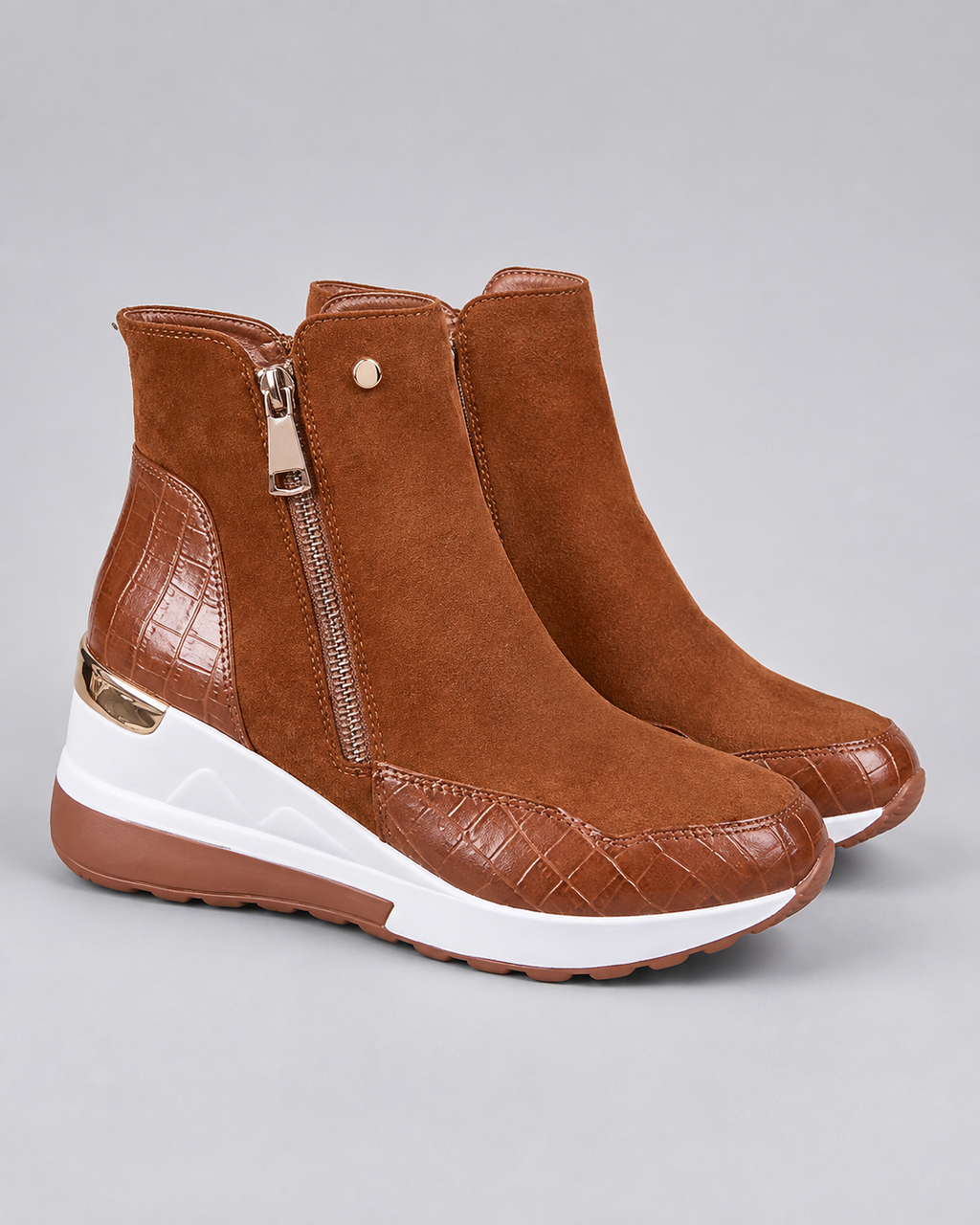 Women's Wedge Heel Sneaker Ankle Boots with Side Zip