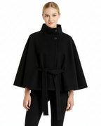 Women's Belted Cape Coat with Stand Collar