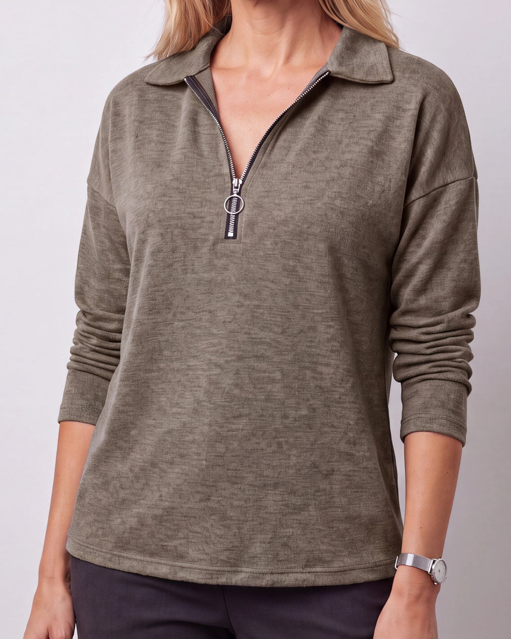 Women's Quarter Zip Lightweight Collared Pullover Jumper