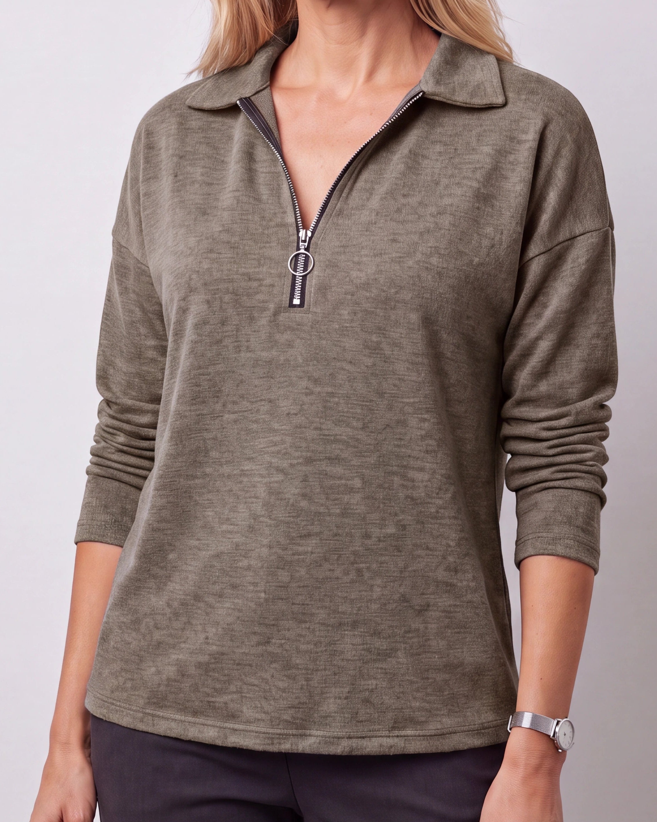 Women's Quarter Zip Lightweight Collared Pullover Jumper