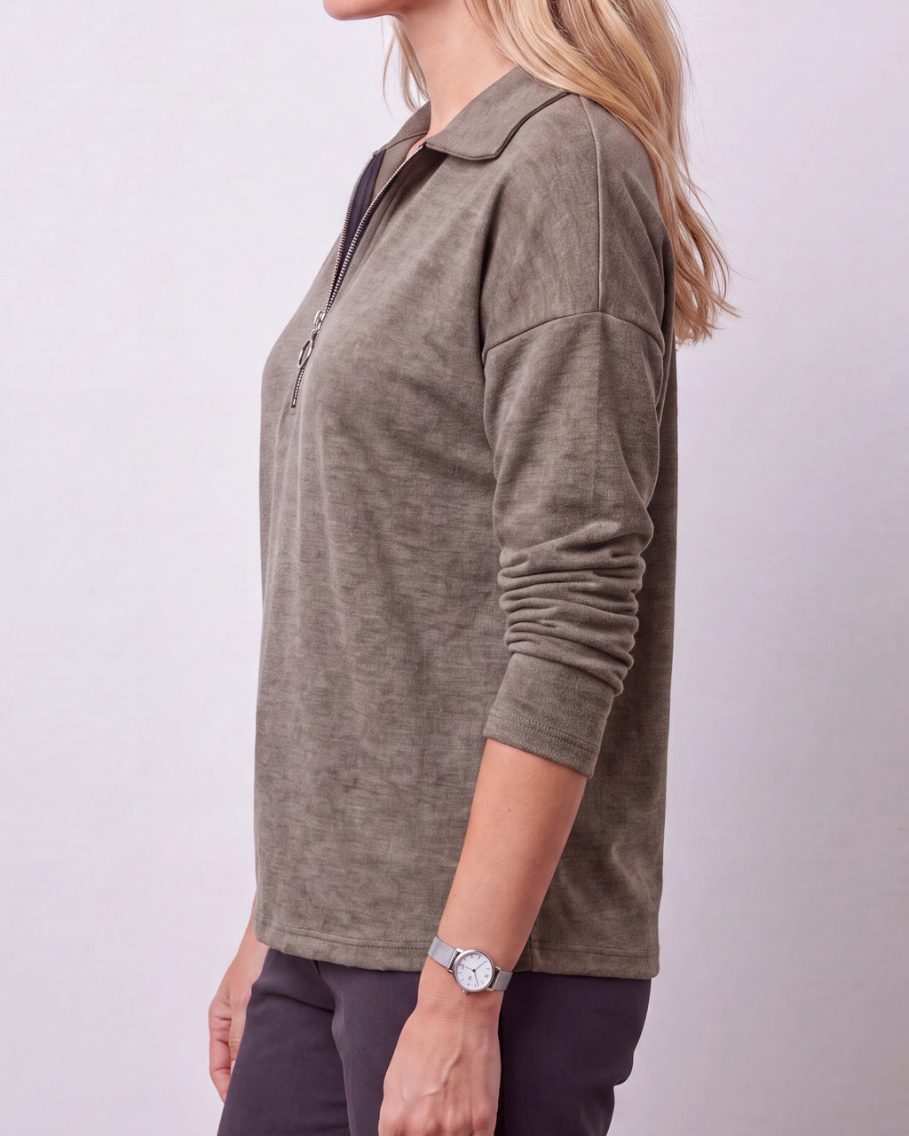 Women's Quarter Zip Lightweight Collared Pullover Jumper