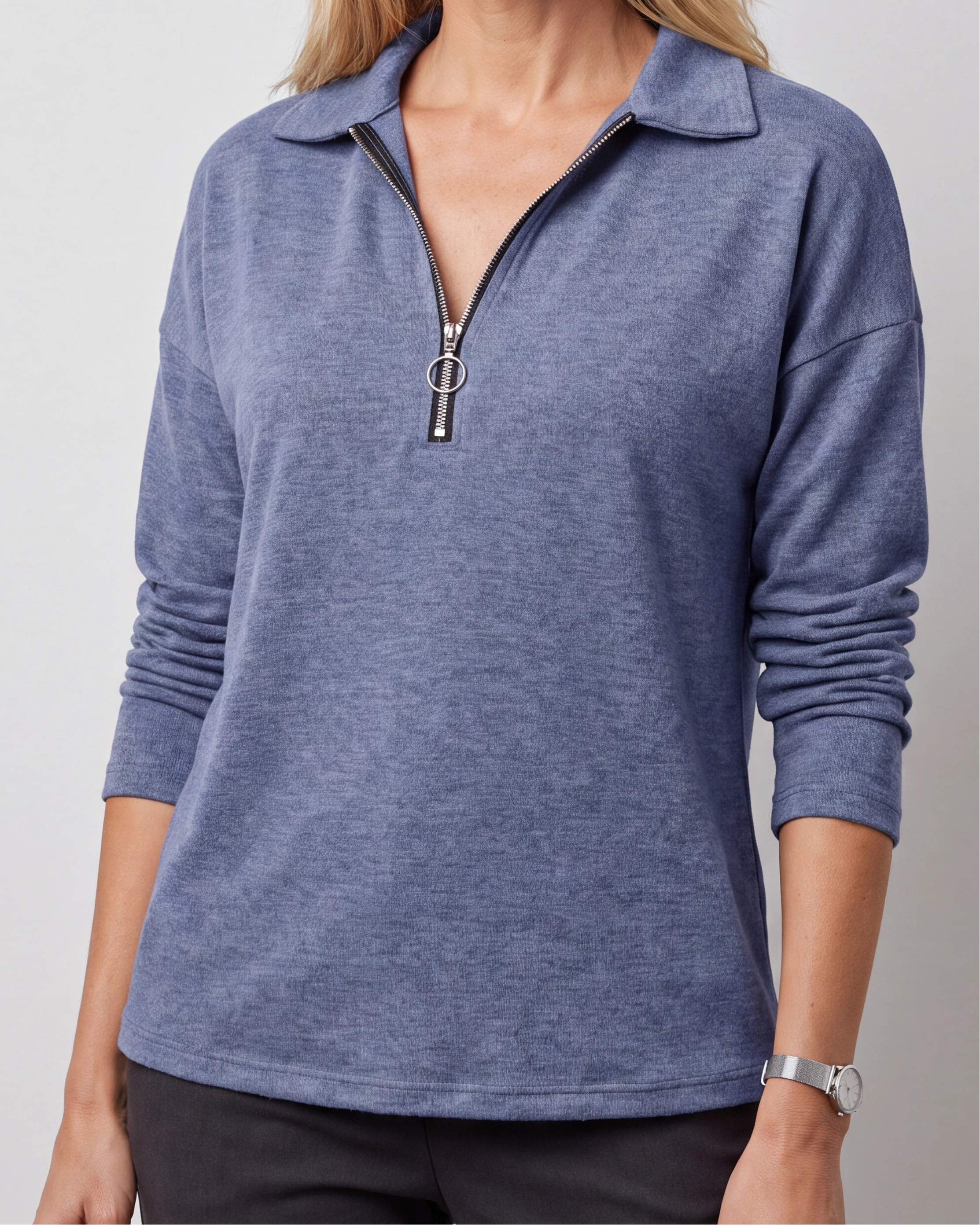 Women's Quarter Zip Lightweight Collared Pullover Jumper