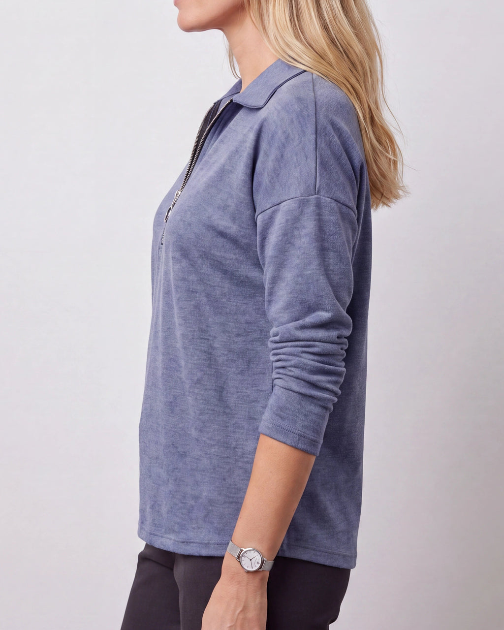 Women's Quarter Zip Lightweight Collared Pullover Jumper