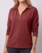 Women's Quarter Zip Lightweight Collared Pullover Jumper
