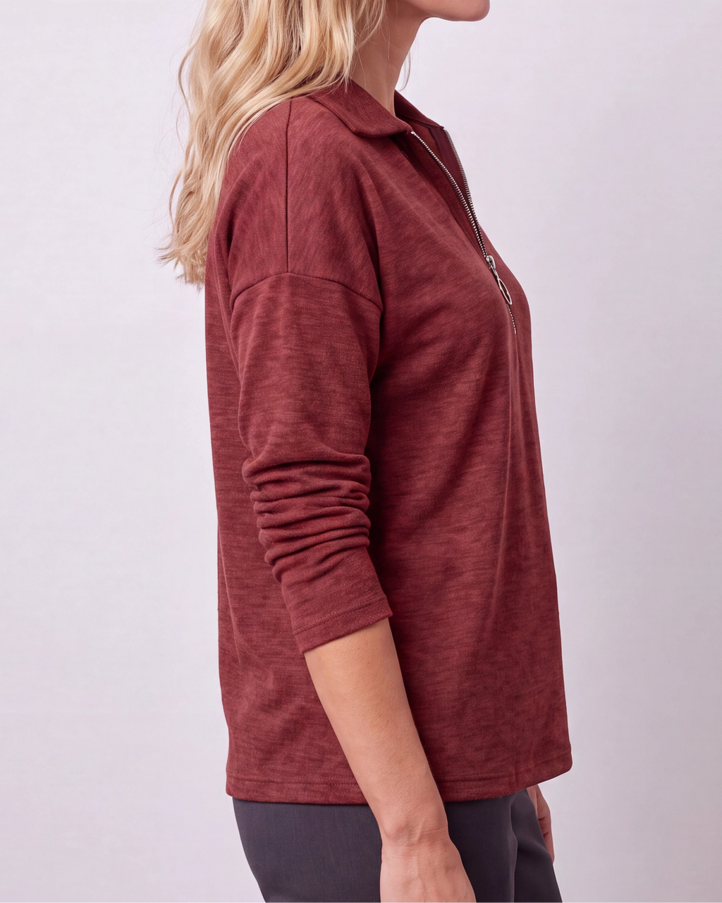 Women's Quarter Zip Lightweight Collared Pullover Jumper