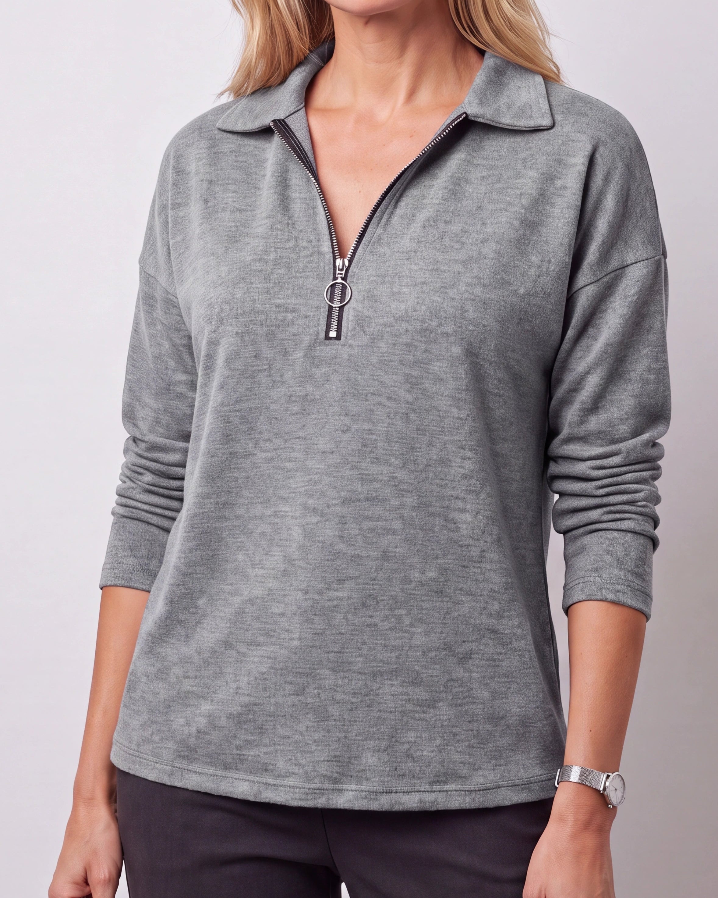 Women's Quarter Zip Lightweight Collared Pullover Jumper