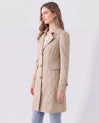 Women's Lightweight Lapel Collar Trench Coat with Button Front