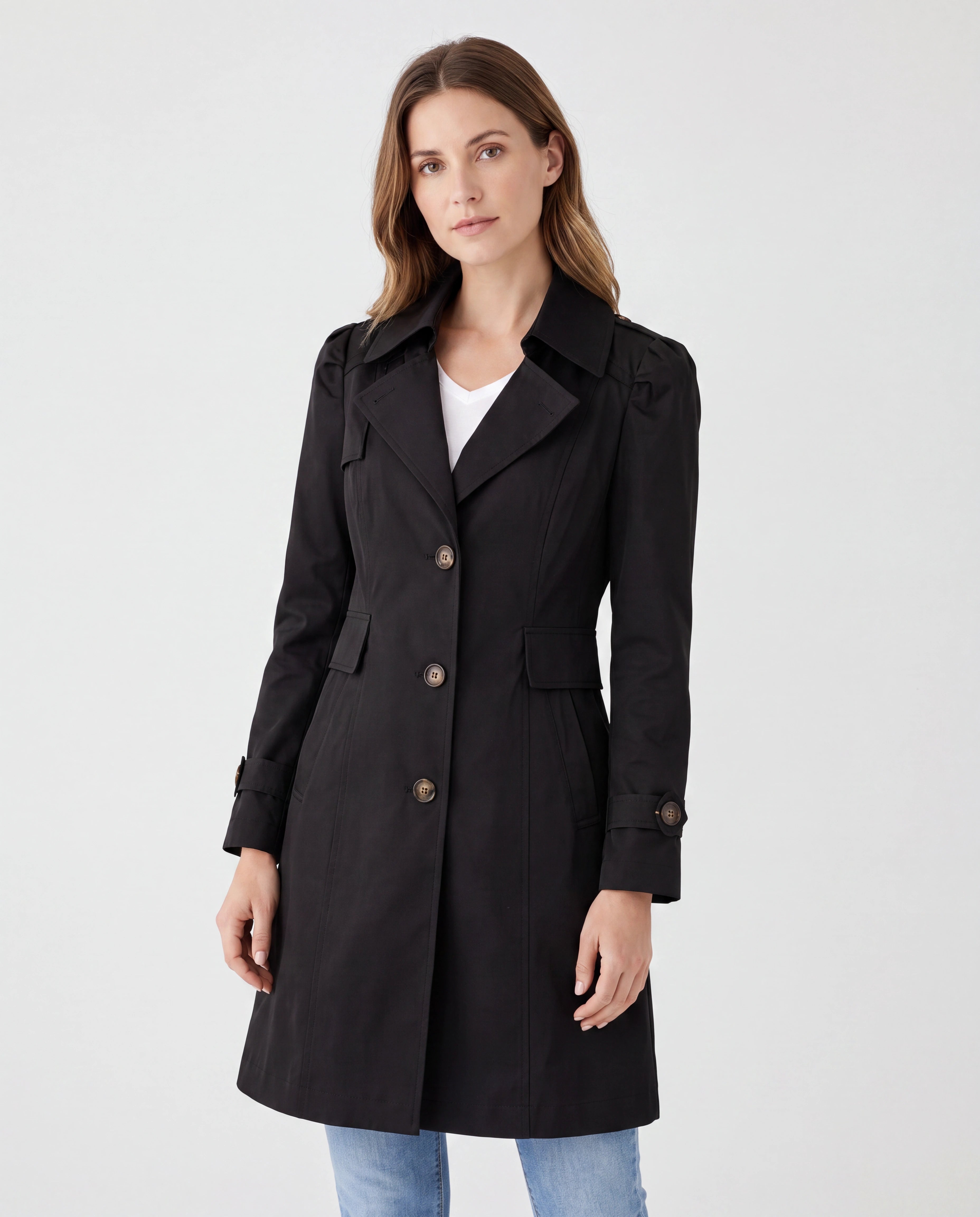 Women's Lightweight Lapel Collar Trench Coat with Button Front