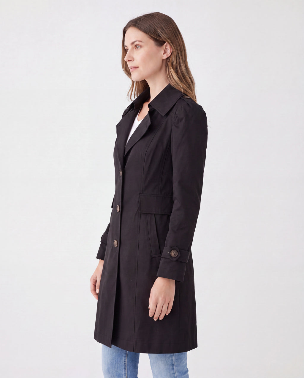 Women's Lightweight Lapel Collar Trench Coat with Button Front
