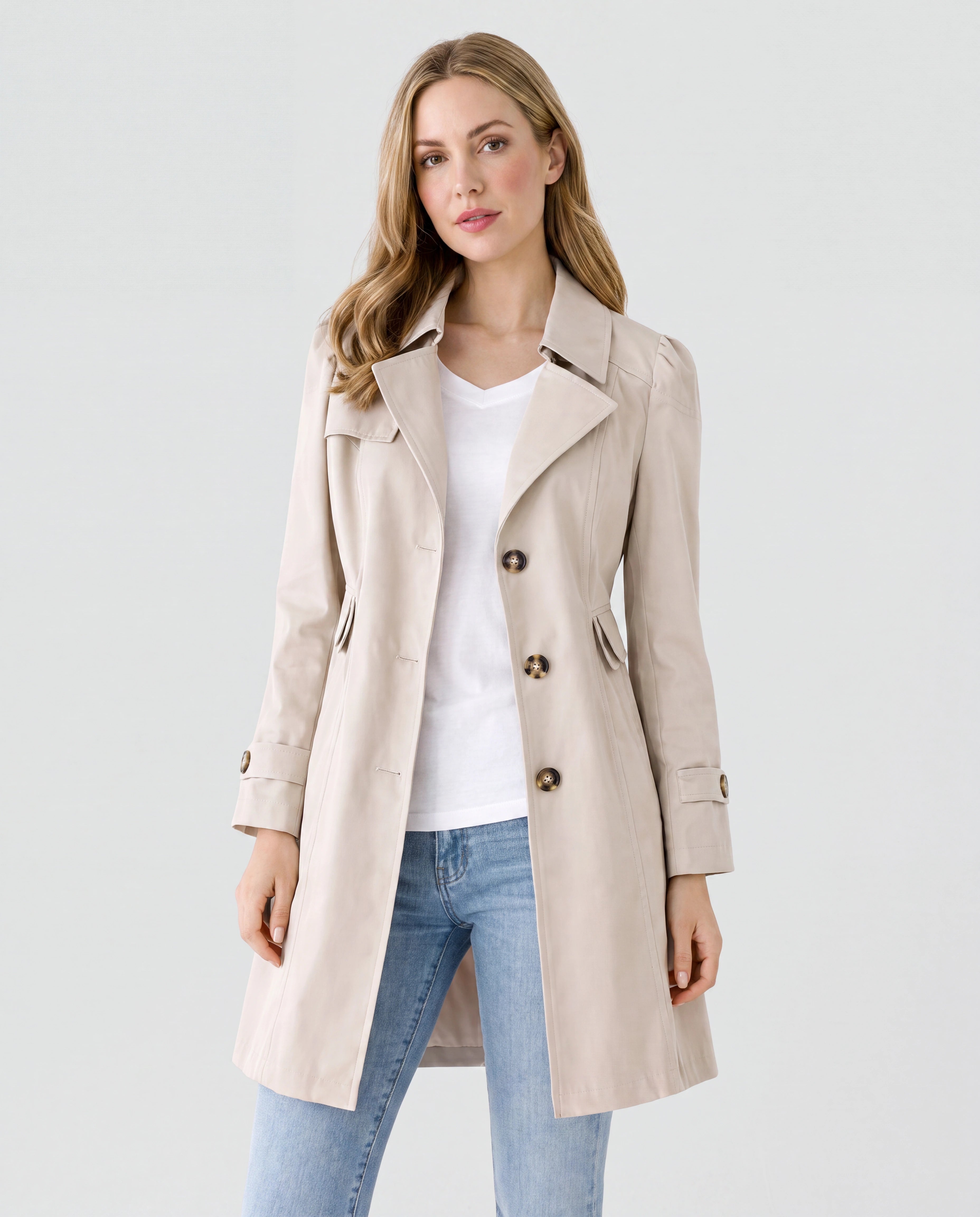 Women's Lightweight Lapel Collar Trench Coat with Button Front