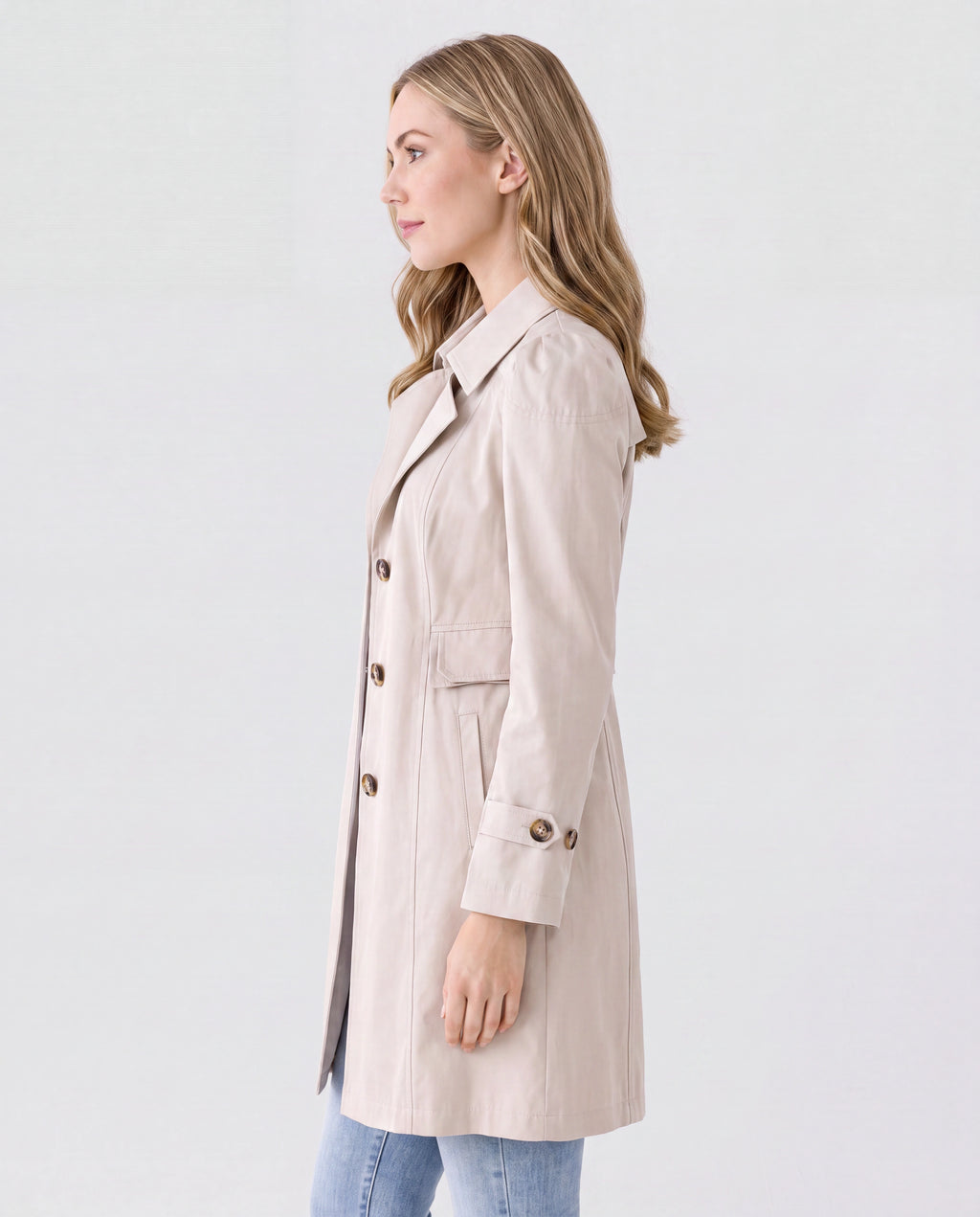 Women's Lightweight Lapel Collar Trench Coat with Button Front