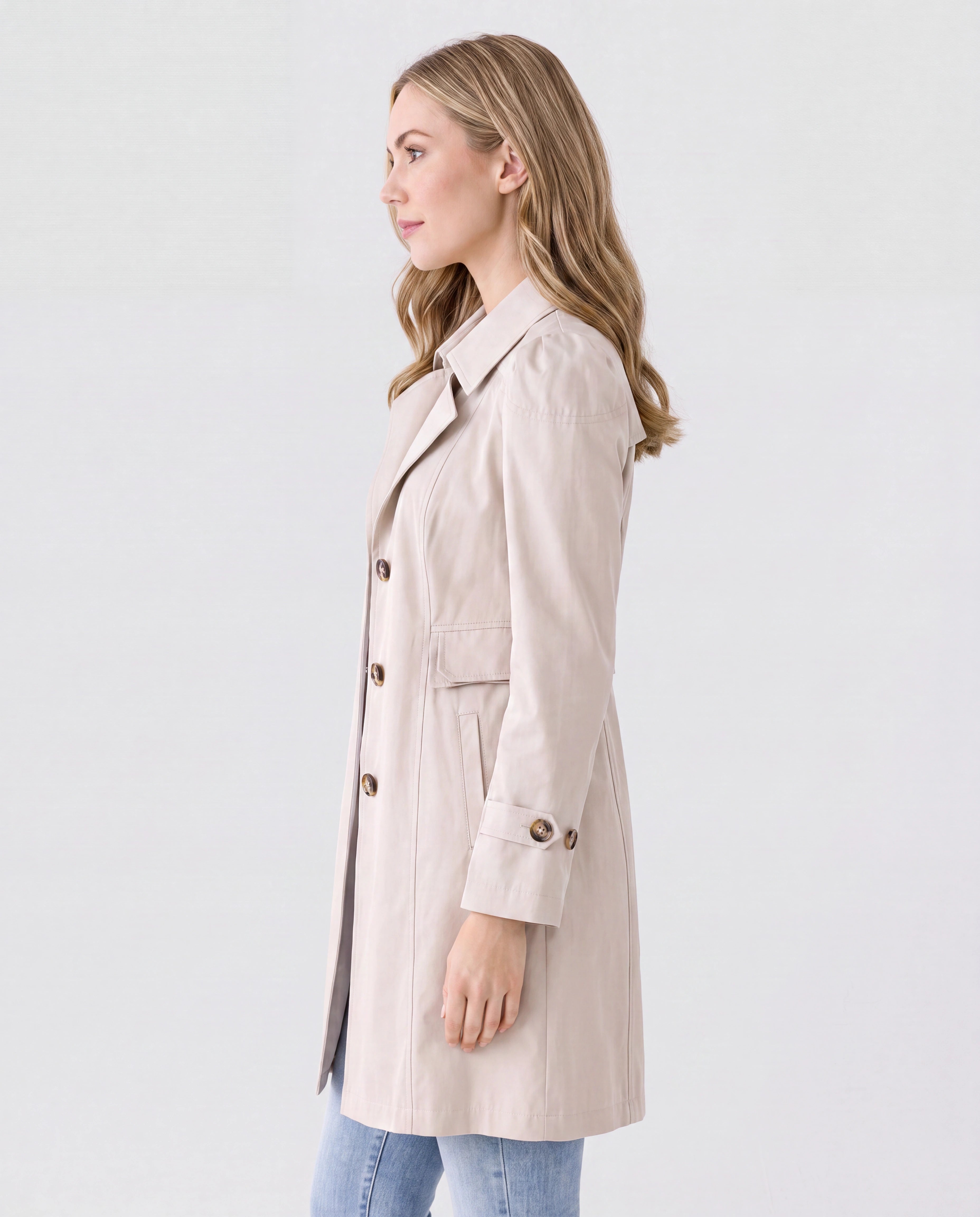 Women's Lightweight Lapel Collar Trench Coat with Button Front