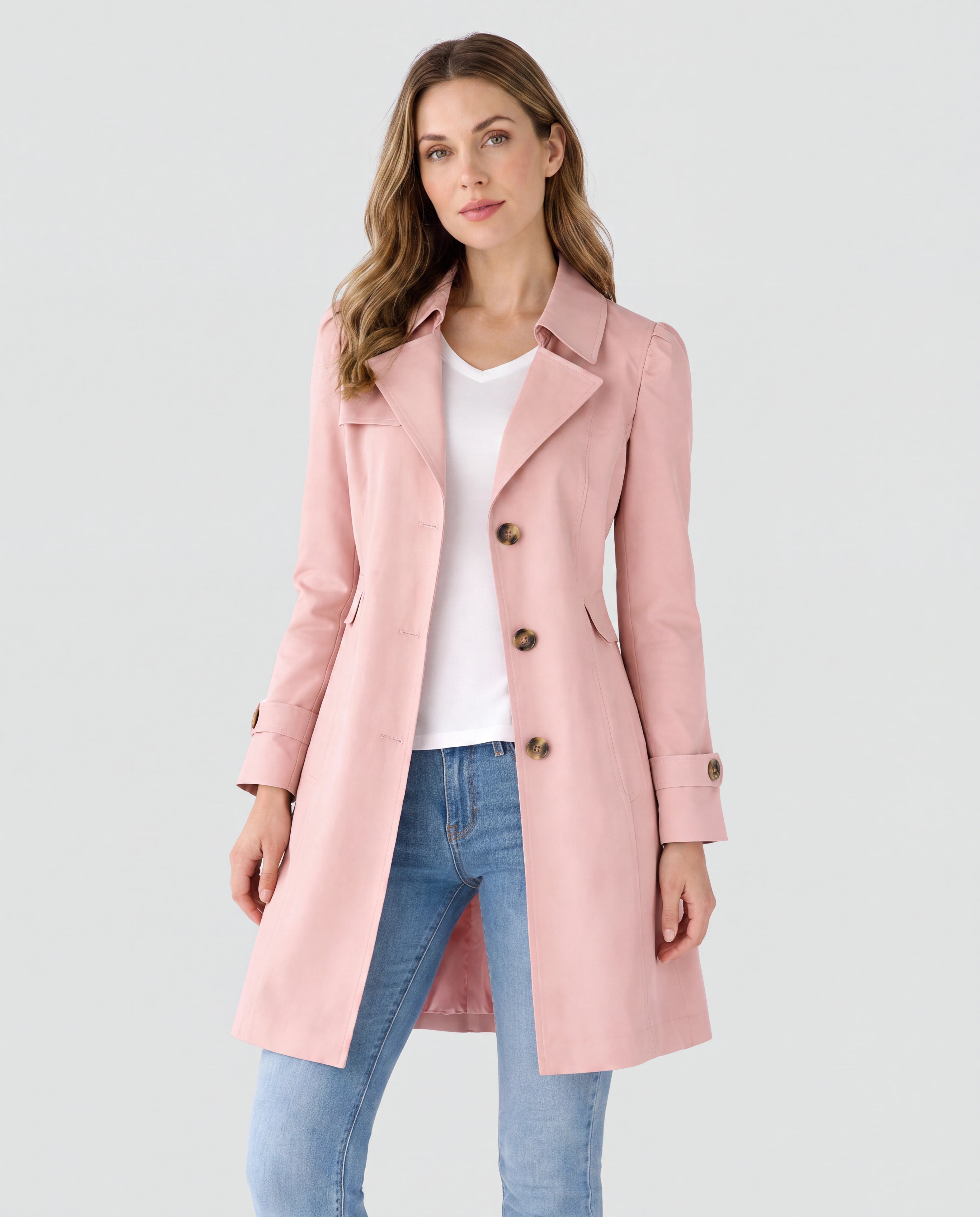 Women's Lightweight Lapel Collar Trench Coat with Button Front