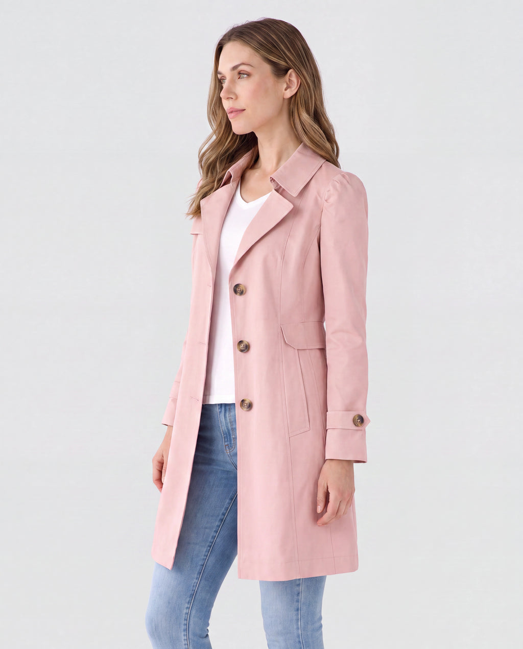 Women's Lightweight Lapel Collar Trench Coat with Button Front