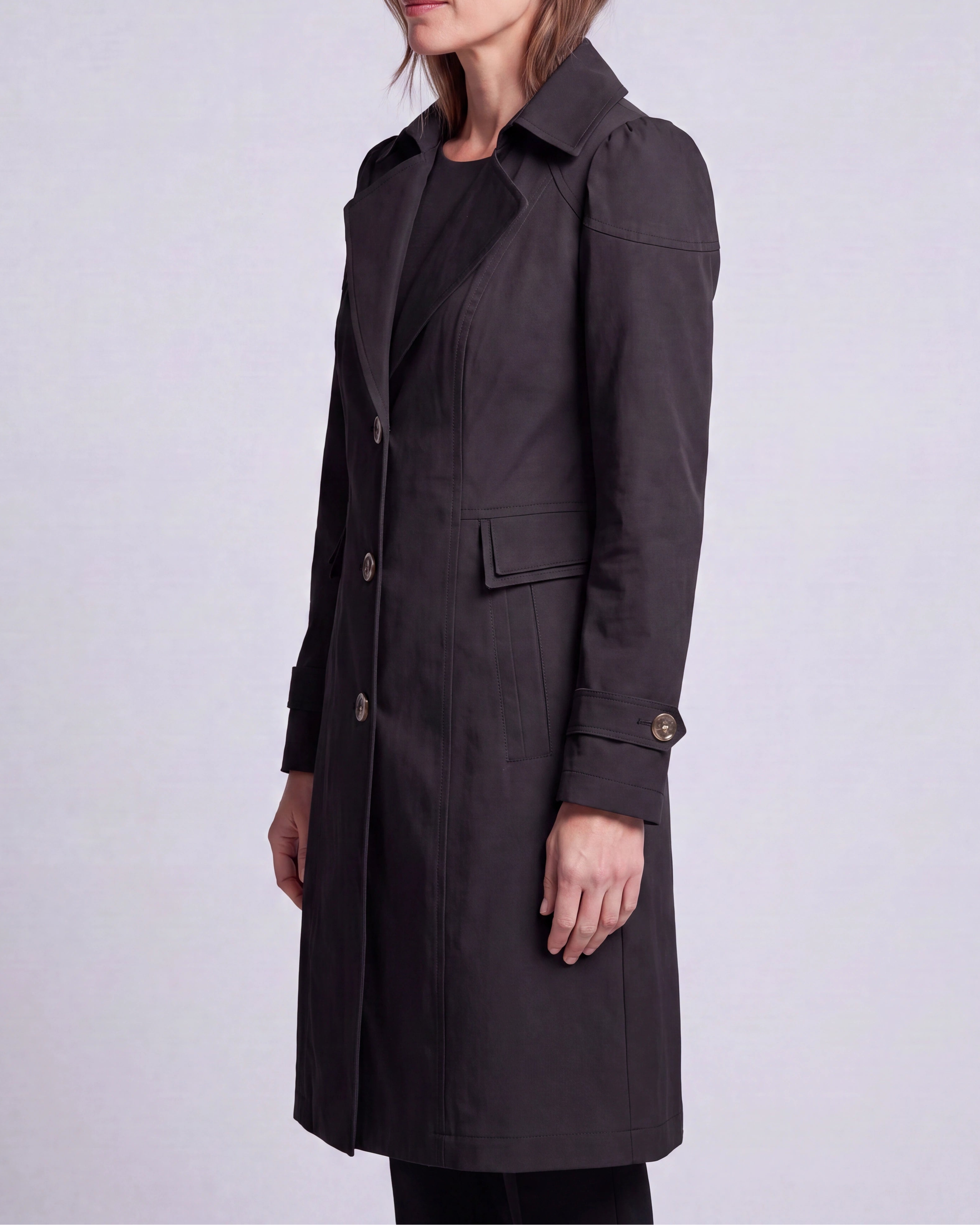 Women's Longline Single Breasted Trench Coat with Notch Collar