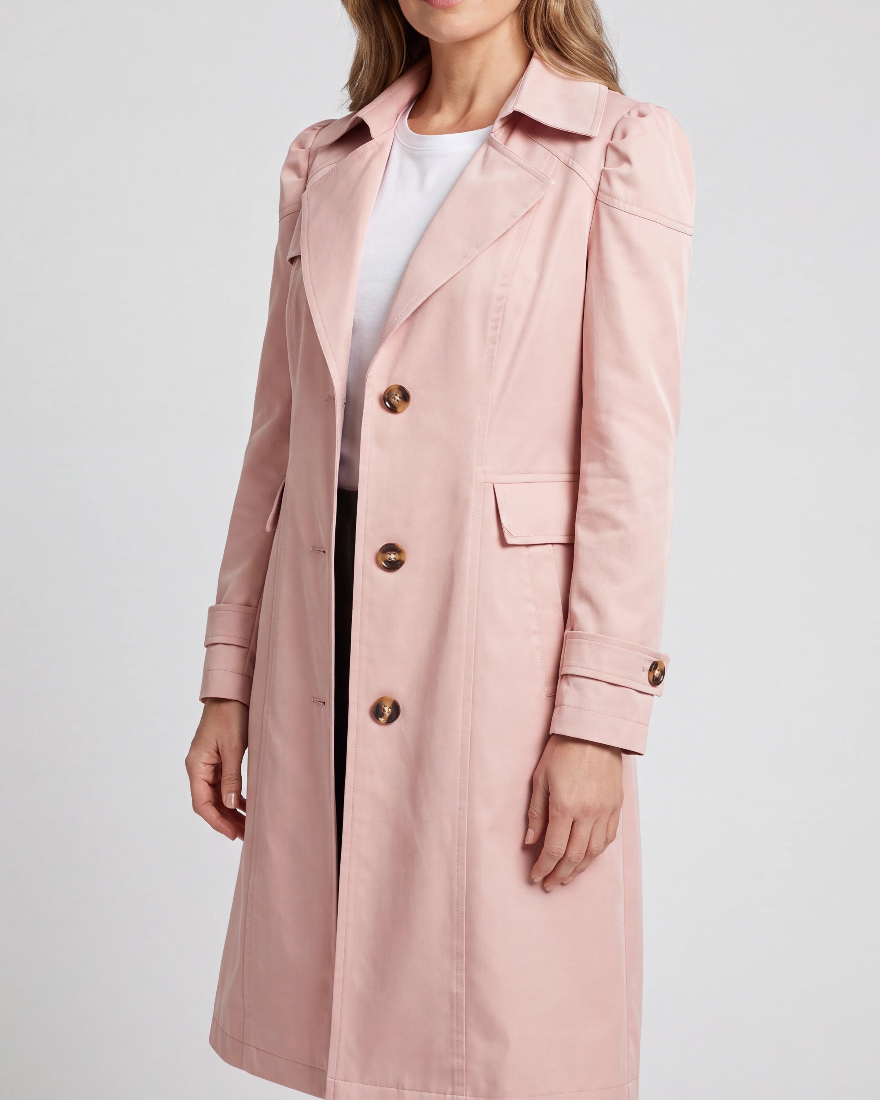 Women's Longline Single Breasted Trench Coat with Notch Collar