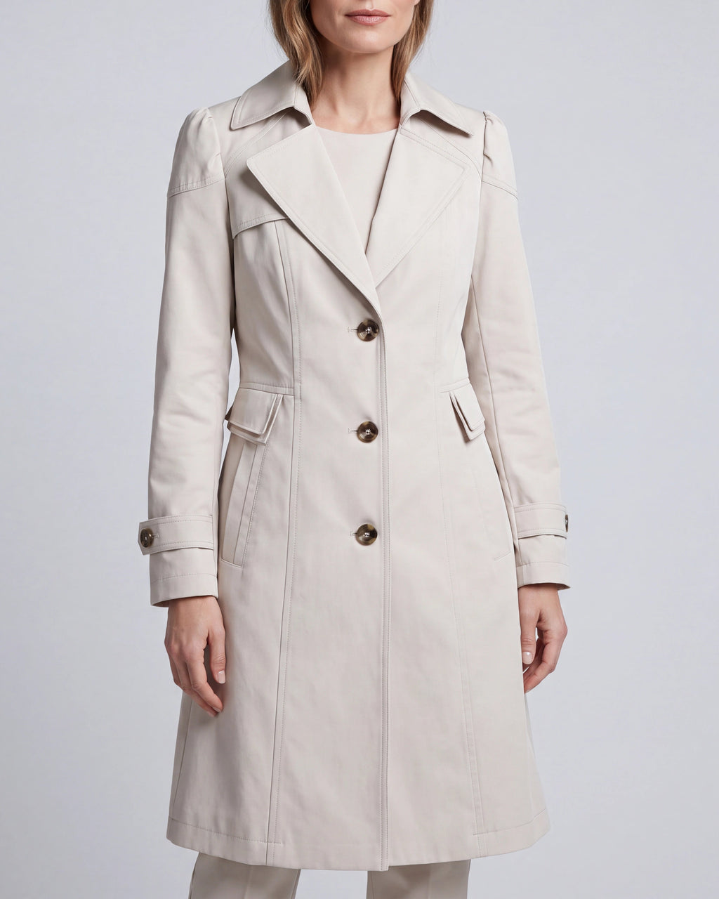 Women's Longline Single Breasted Trench Coat with Notch Collar
