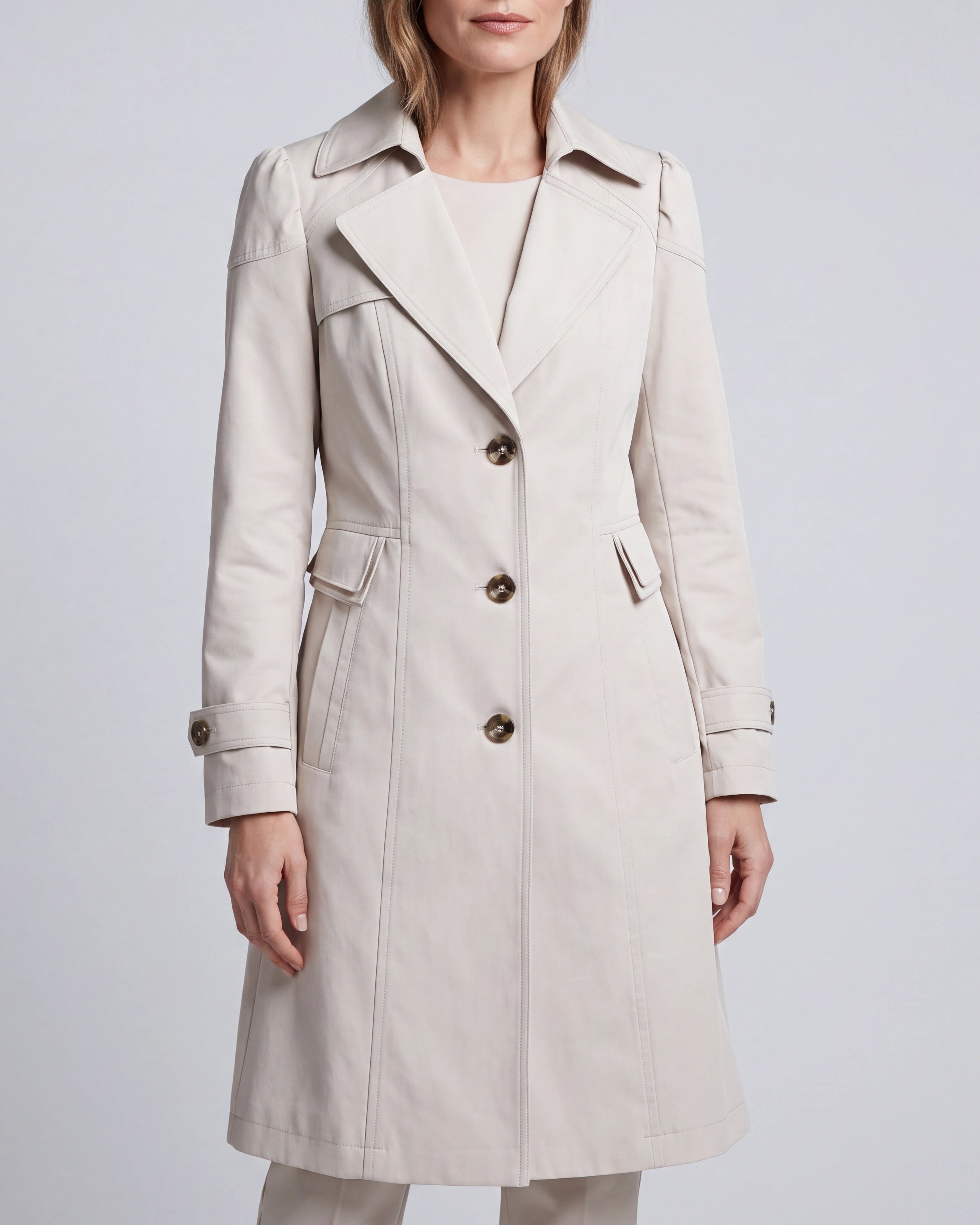 Women's Longline Single Breasted Trench Coat with Notch Collar