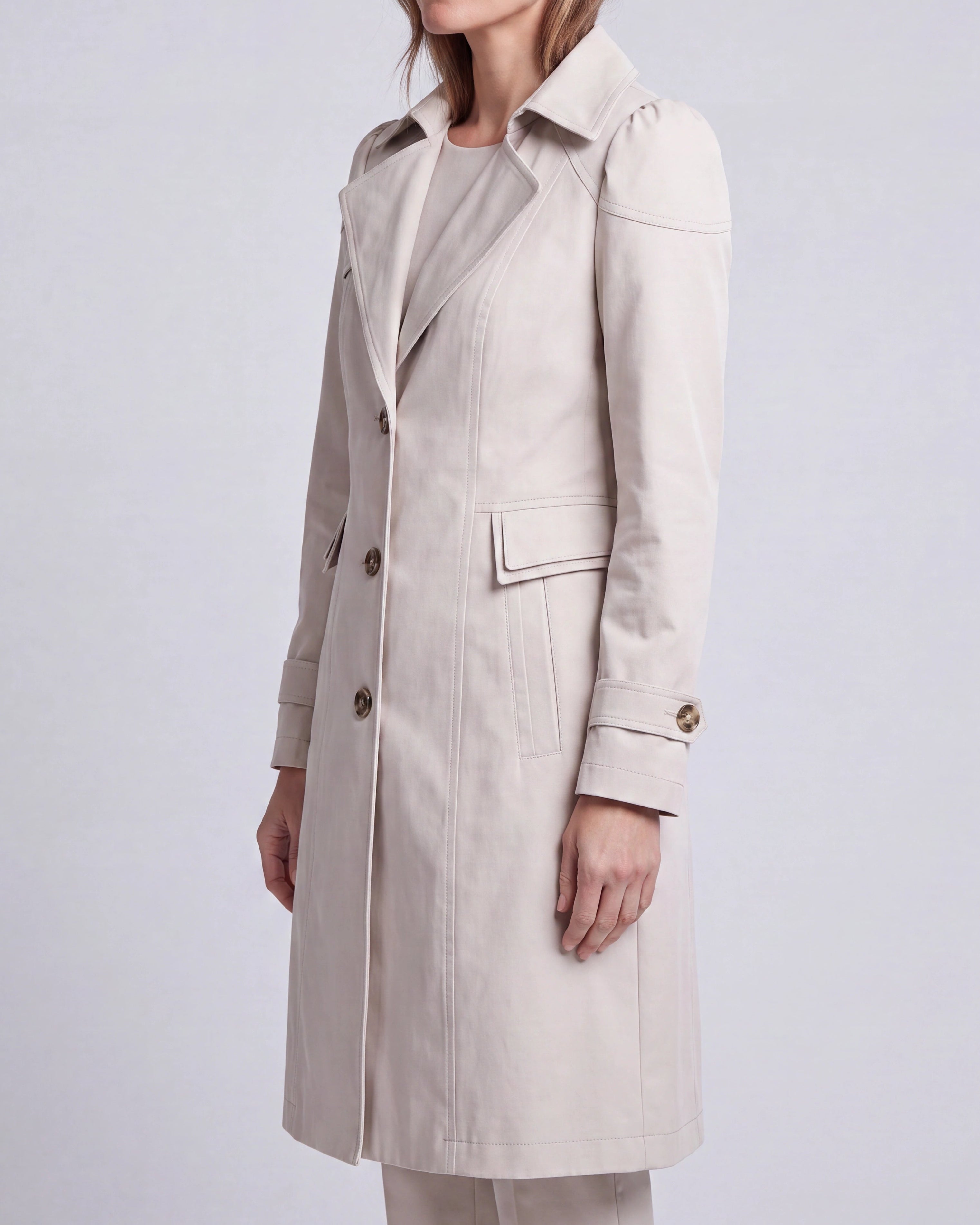 Women's Longline Single Breasted Trench Coat with Notch Collar