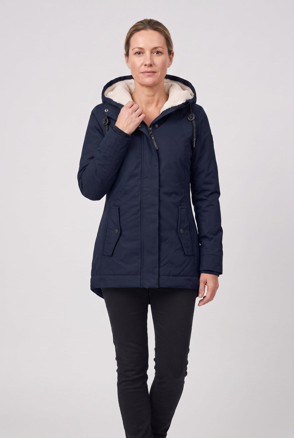 Women's Longline Padded Parka with Sherpa Lined Hood and Zip Front