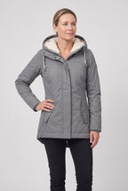 Women's Longline Padded Parka with Sherpa Lined Hood and Zip Front