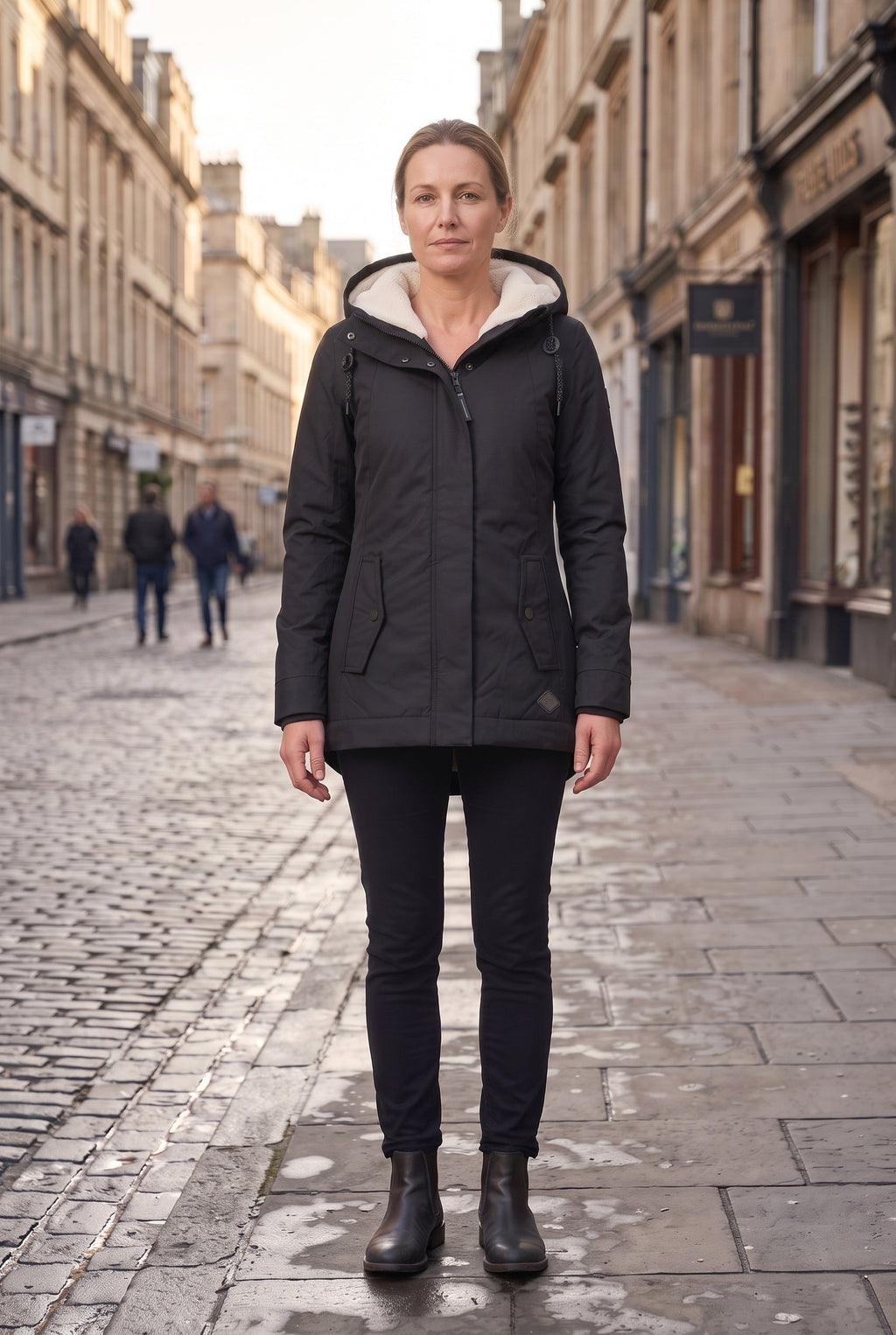 Women's Longline Padded Parka with Sherpa Lined Hood and Zip Front