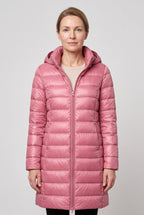 Women's Hooded Longline Puffer Jacket with Zip Front