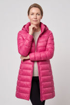 Women's Hooded Longline Puffer Jacket with Zip Front