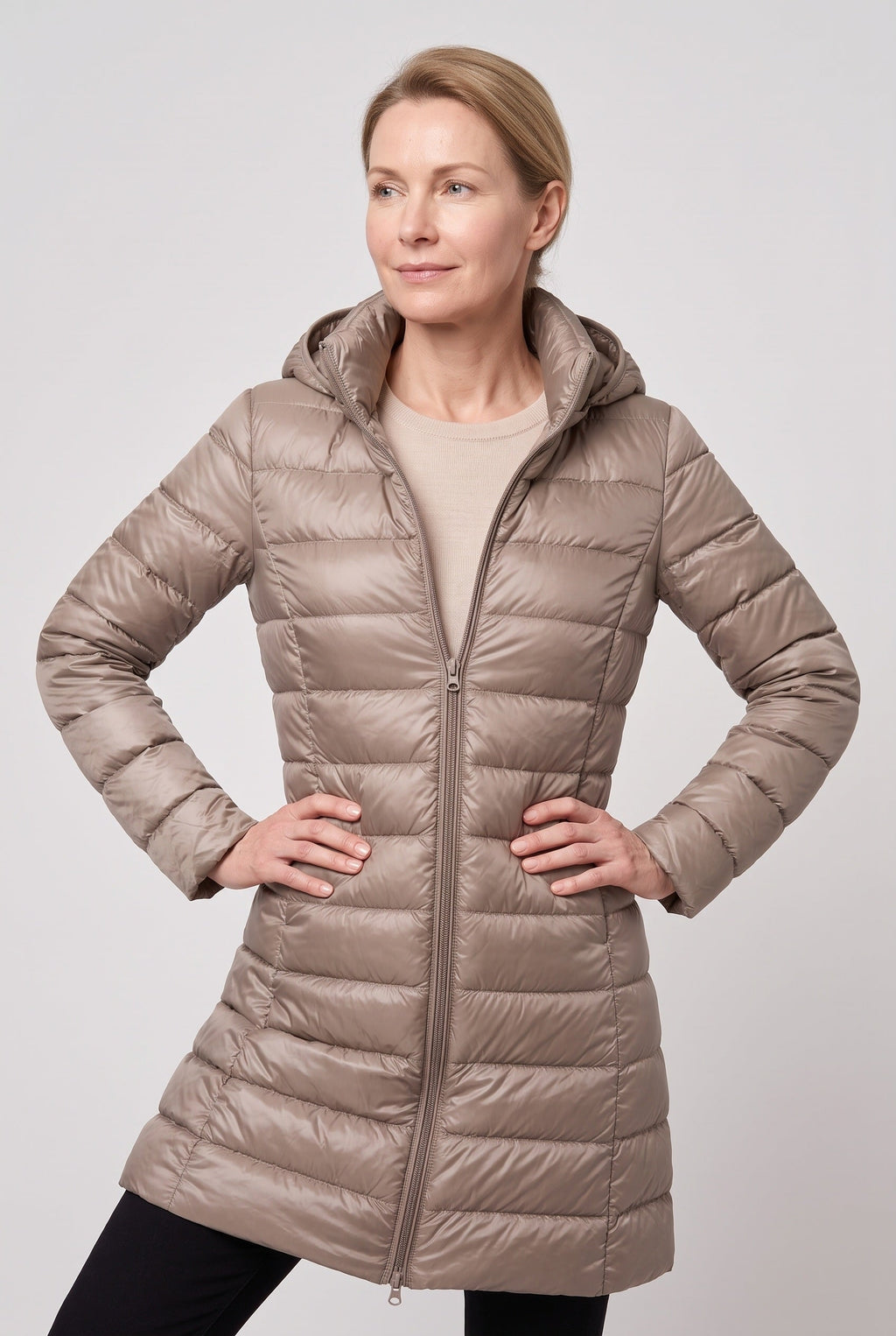 Women's Hooded Longline Puffer Jacket with Zip Front