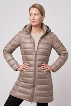Women's Hooded Longline Puffer Jacket with Zip Front