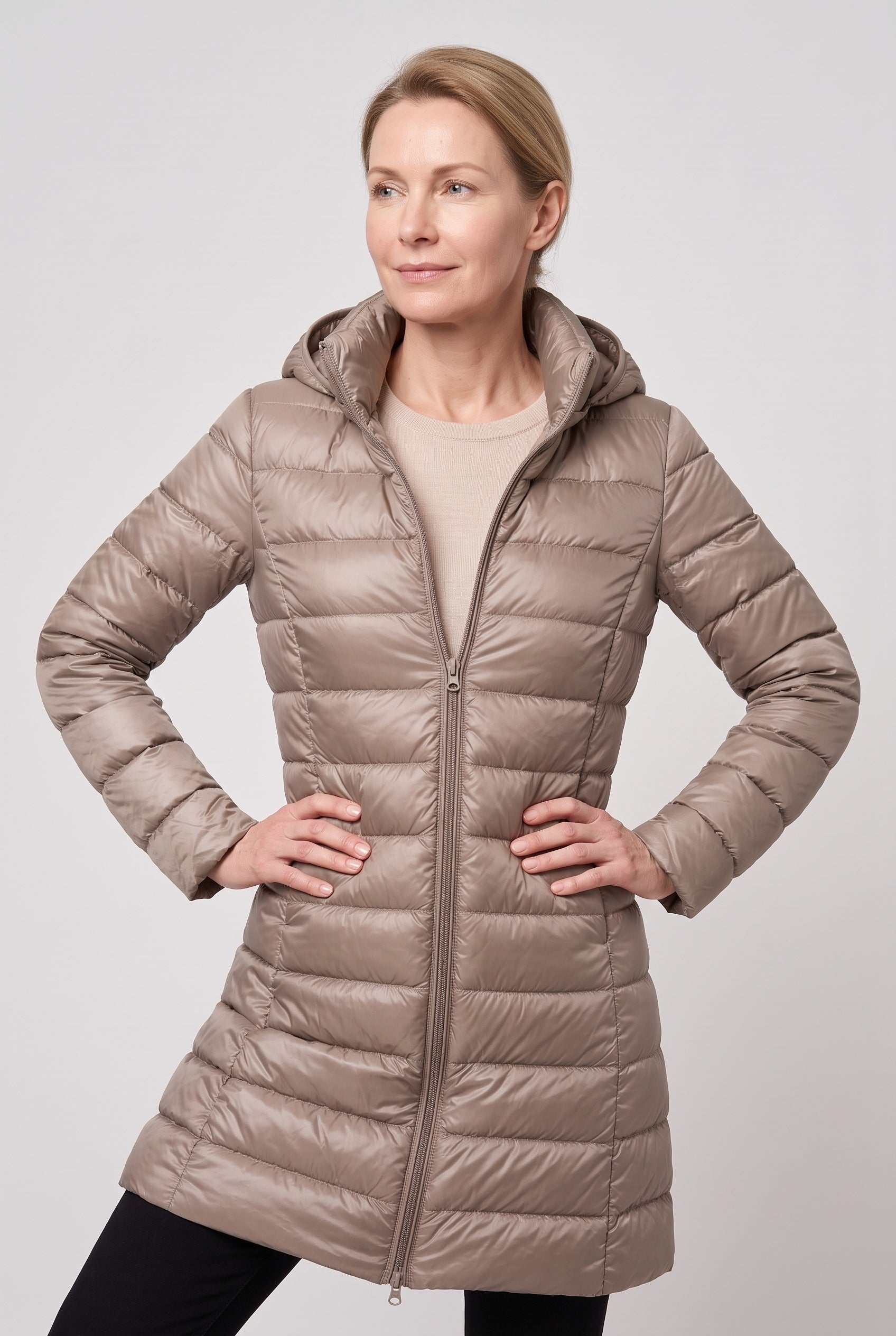 Women's Hooded Longline Puffer Jacket with Zip Front