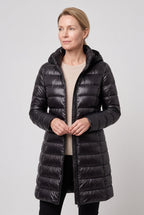 Women's Hooded Longline Puffer Jacket with Zip Front