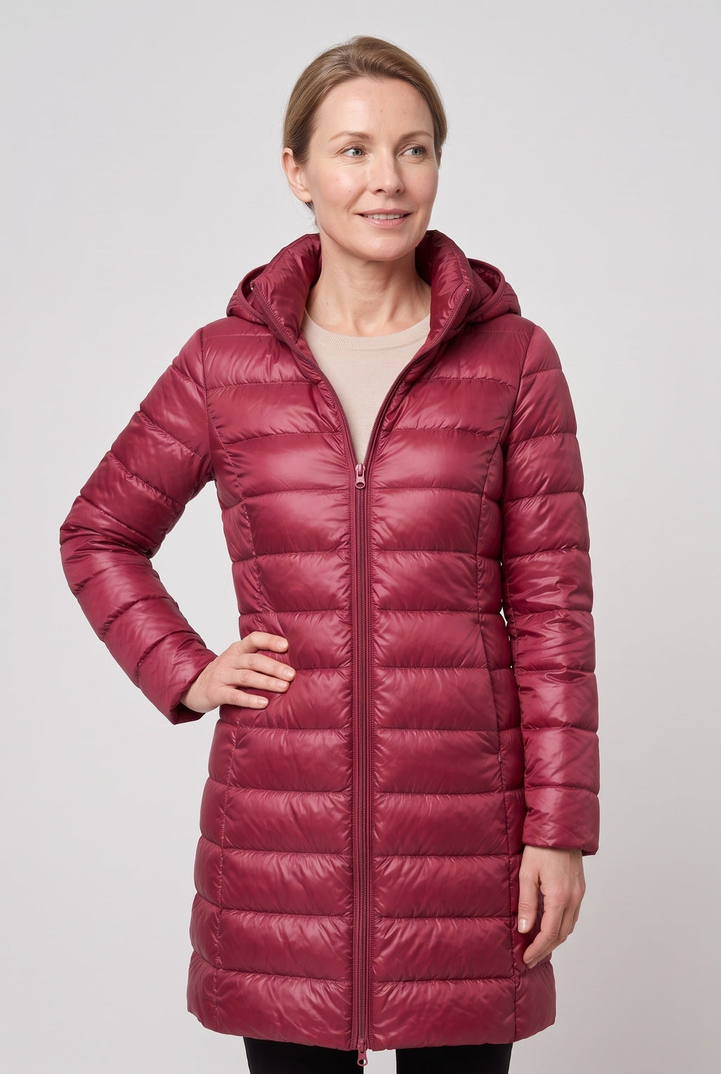 Women's Hooded Longline Puffer Jacket with Zip Front