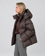 Women’s Oversized Hooded Puffer Jacket with Zip Front and Drop Shoulders