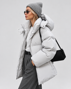 Women’s Oversized Hooded Puffer Jacket with Zip Front and Drop Shoulders