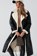 Women's Longline Belted Aviator Coat with Borg Trim