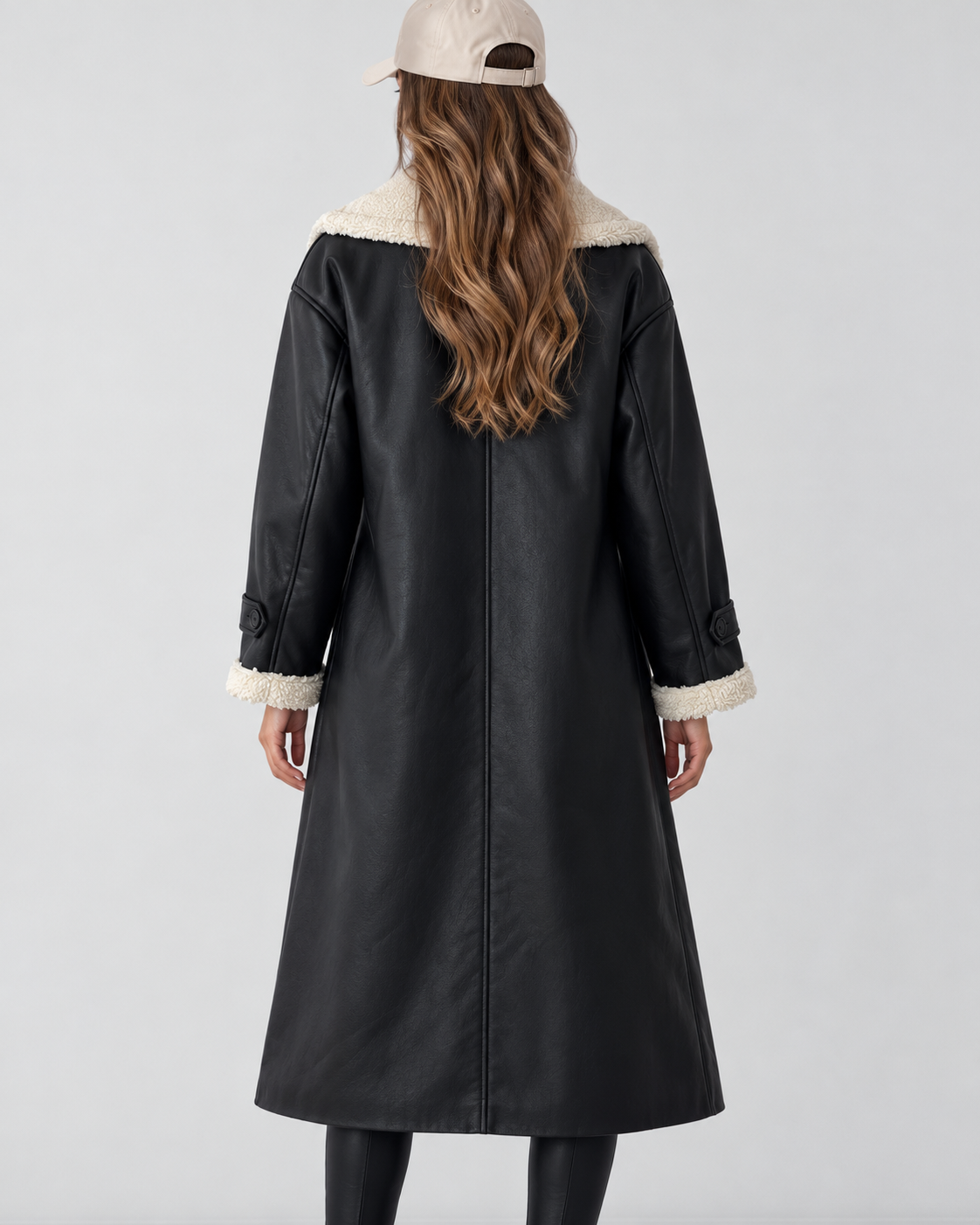 Women's Longline Belted Aviator Coat with Borg Trim