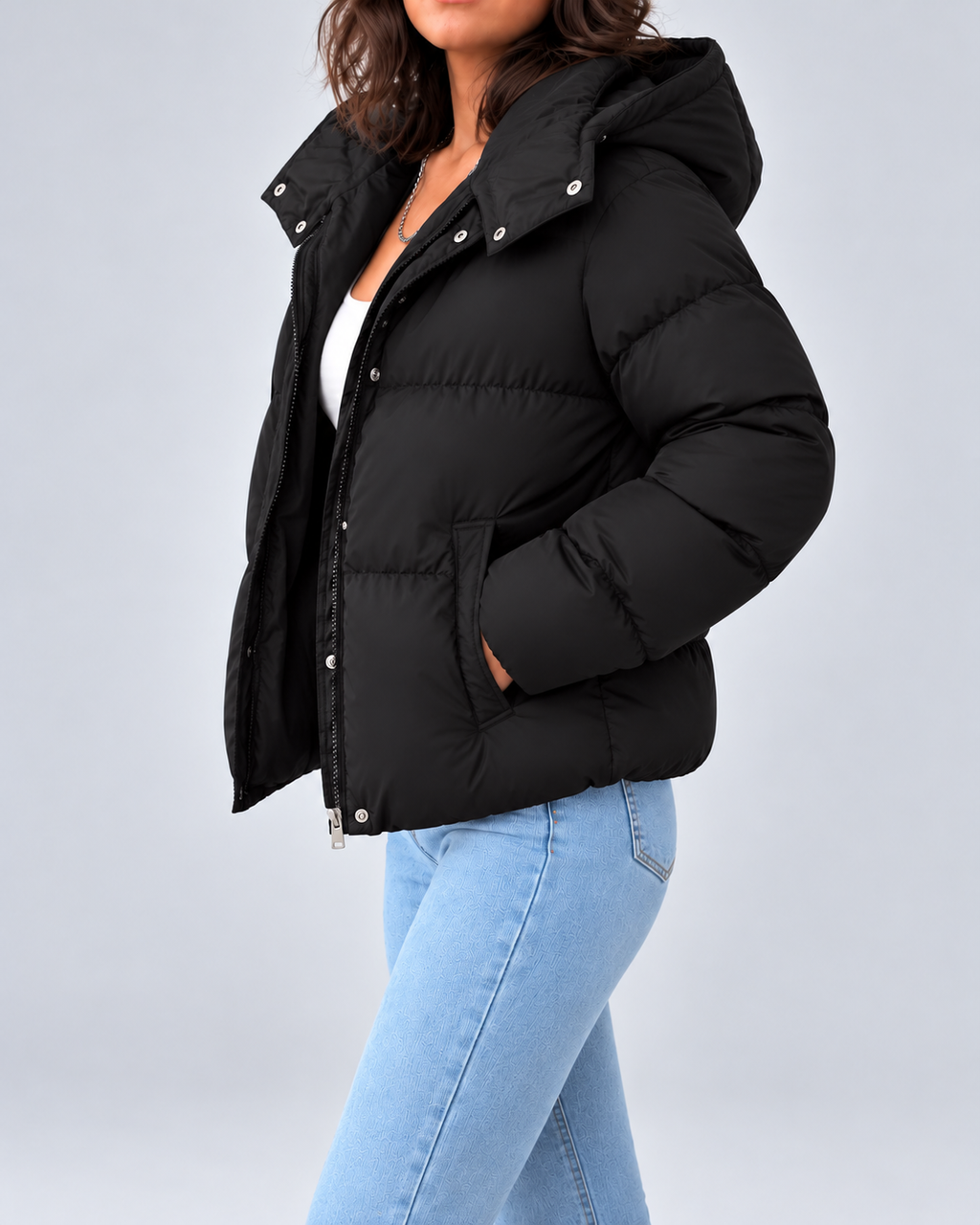 Women's Oversized Hooded Padded Puffer Jacket with Zip Front