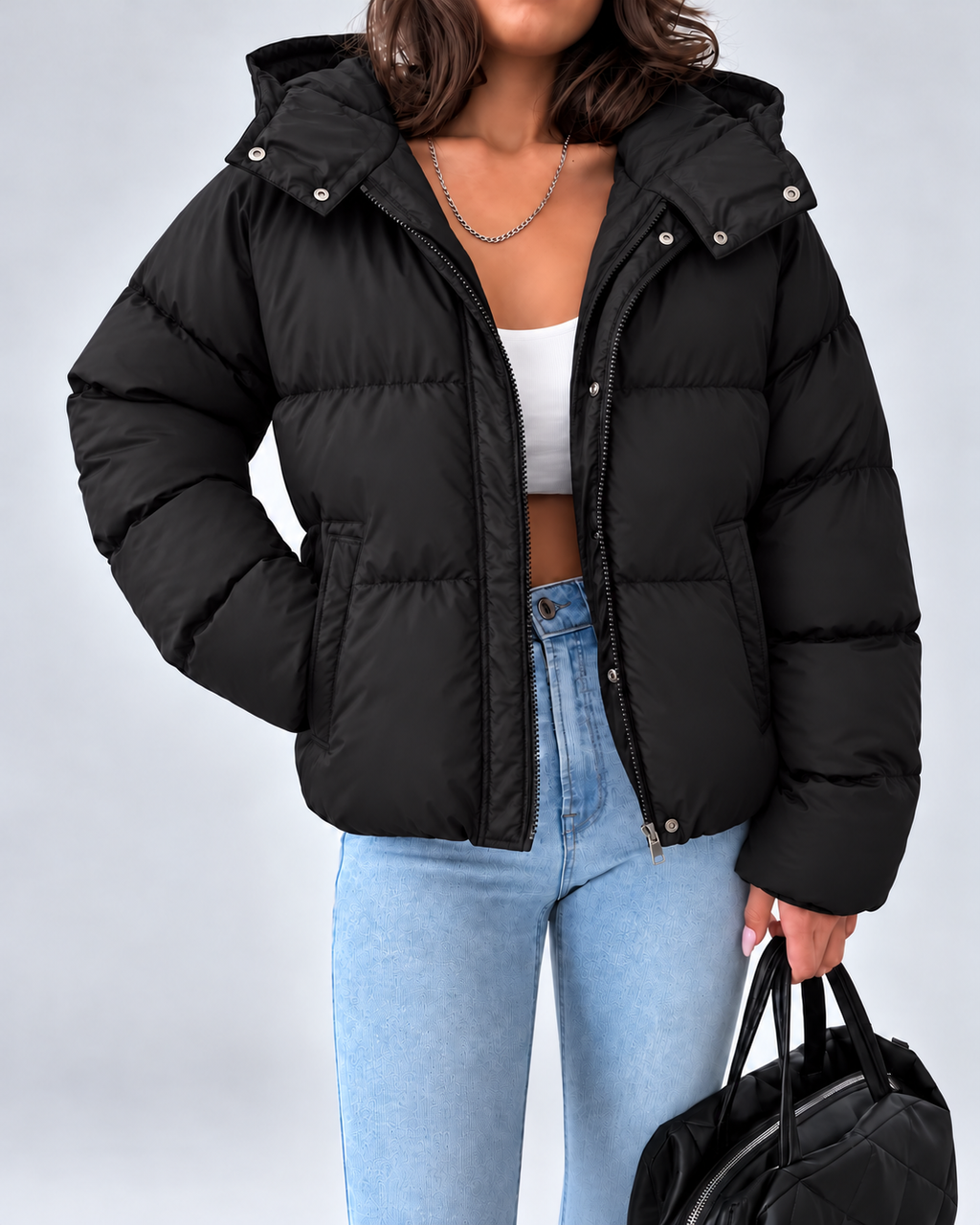 Women's Oversized Hooded Padded Puffer Jacket with Zip Front