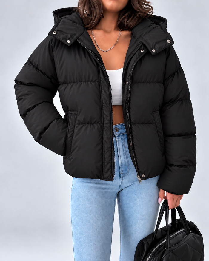 Women's Oversized Hooded Padded Puffer Jacket with Zip Front