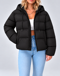 Women's Cotton Padded Hooded Puffer Jacket with Zip Front and Pockets