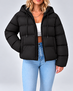 Women's Cotton Padded Hooded Puffer Jacket with Zip Front and Pockets