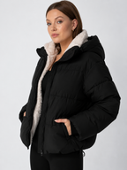 Women's Padded Hooded Puffer Jacket with Fleece Lining and Pockets