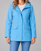 Women's Waterproof Windproof Hooded Rain Coat with Zip Front and Pockets