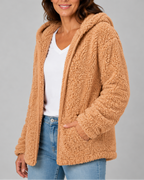 Women's Teddy Fleece Jacket with Hood and Zip Front
