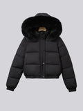 Women's Cropped Padded Puffer Jacket with Faux Fur Hood