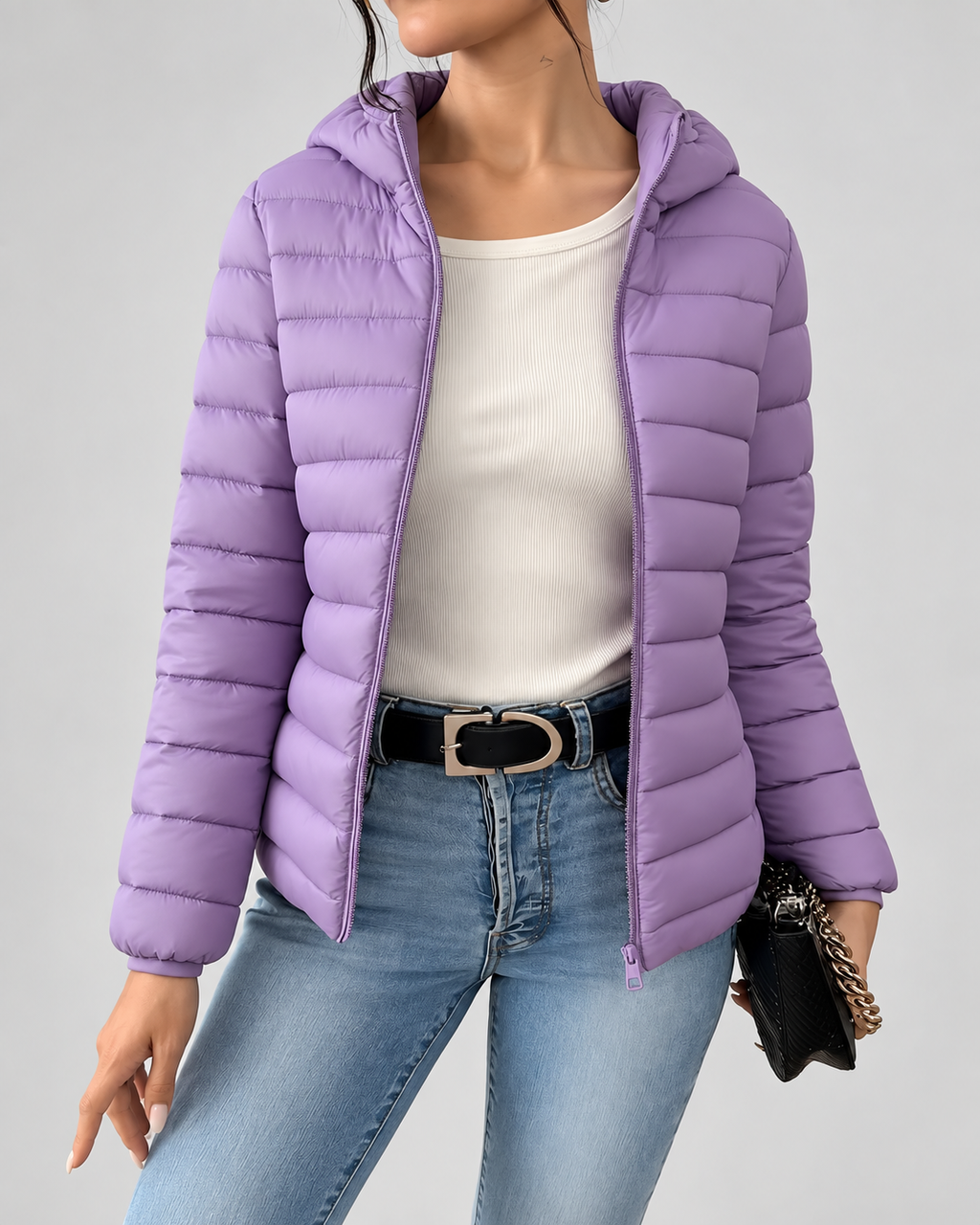 Women's Slim Hooded Puffer Jacket with Zip Front